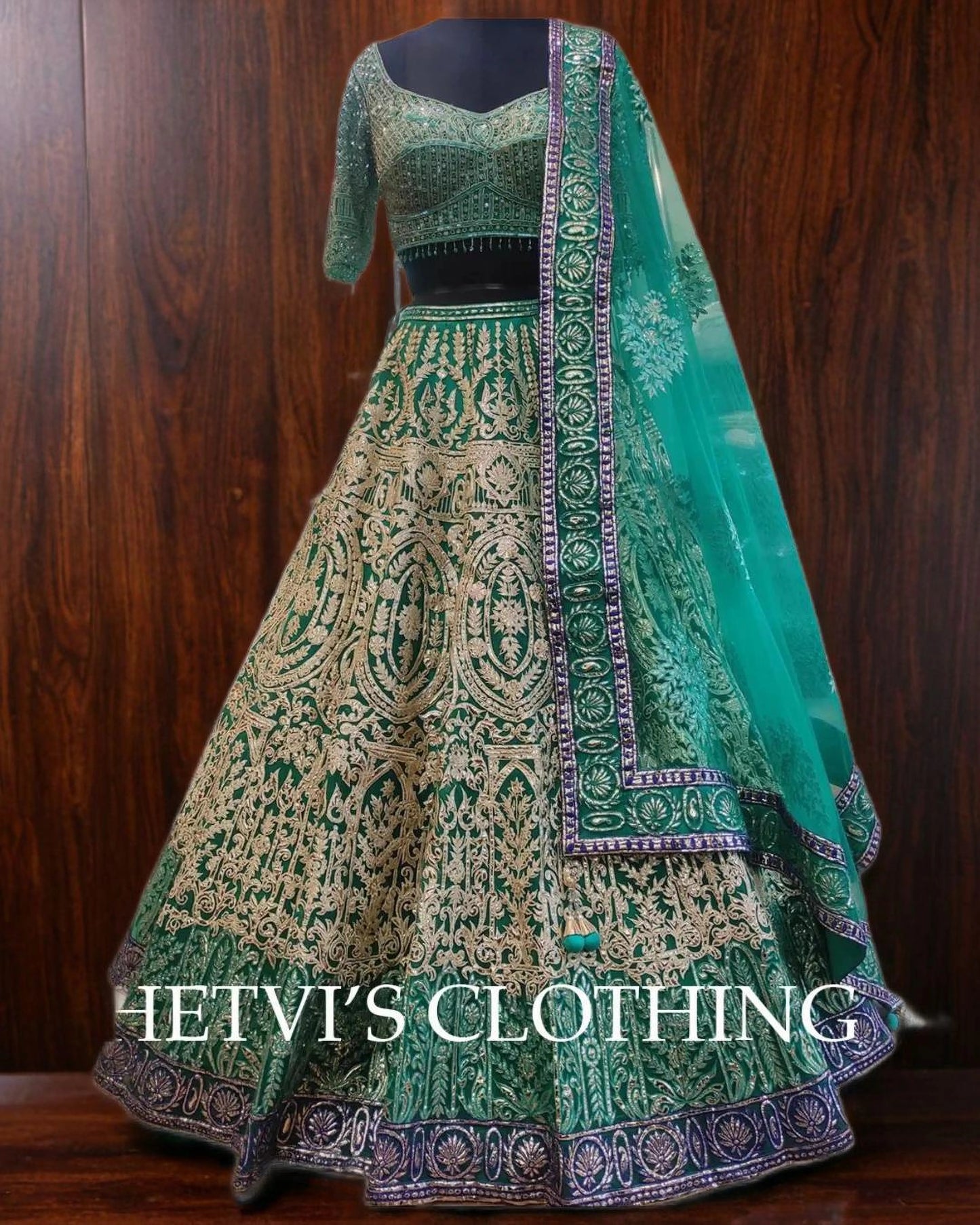 Green Foil Embroidered Lehenga