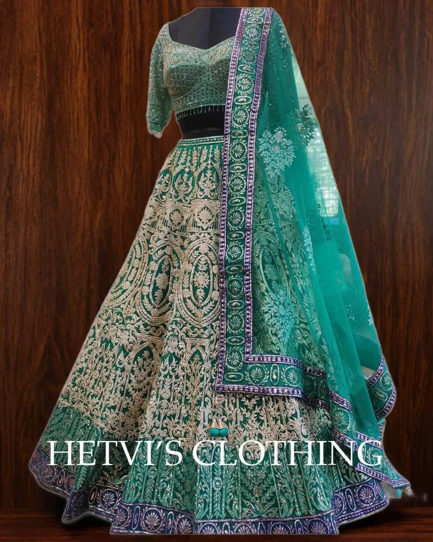 Green Foil Embroidered Lehenga