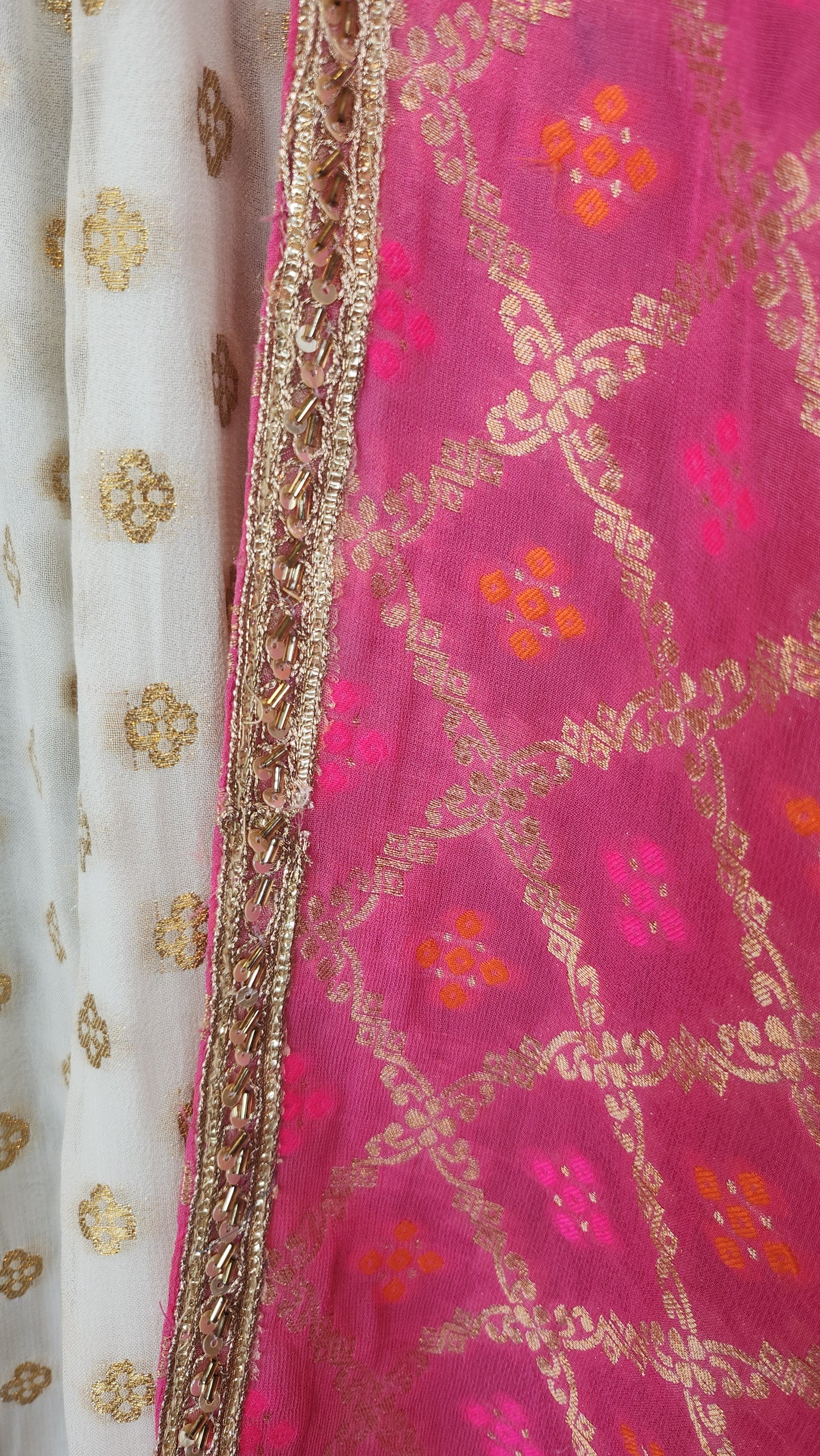 White and Hot Pink Anarkali