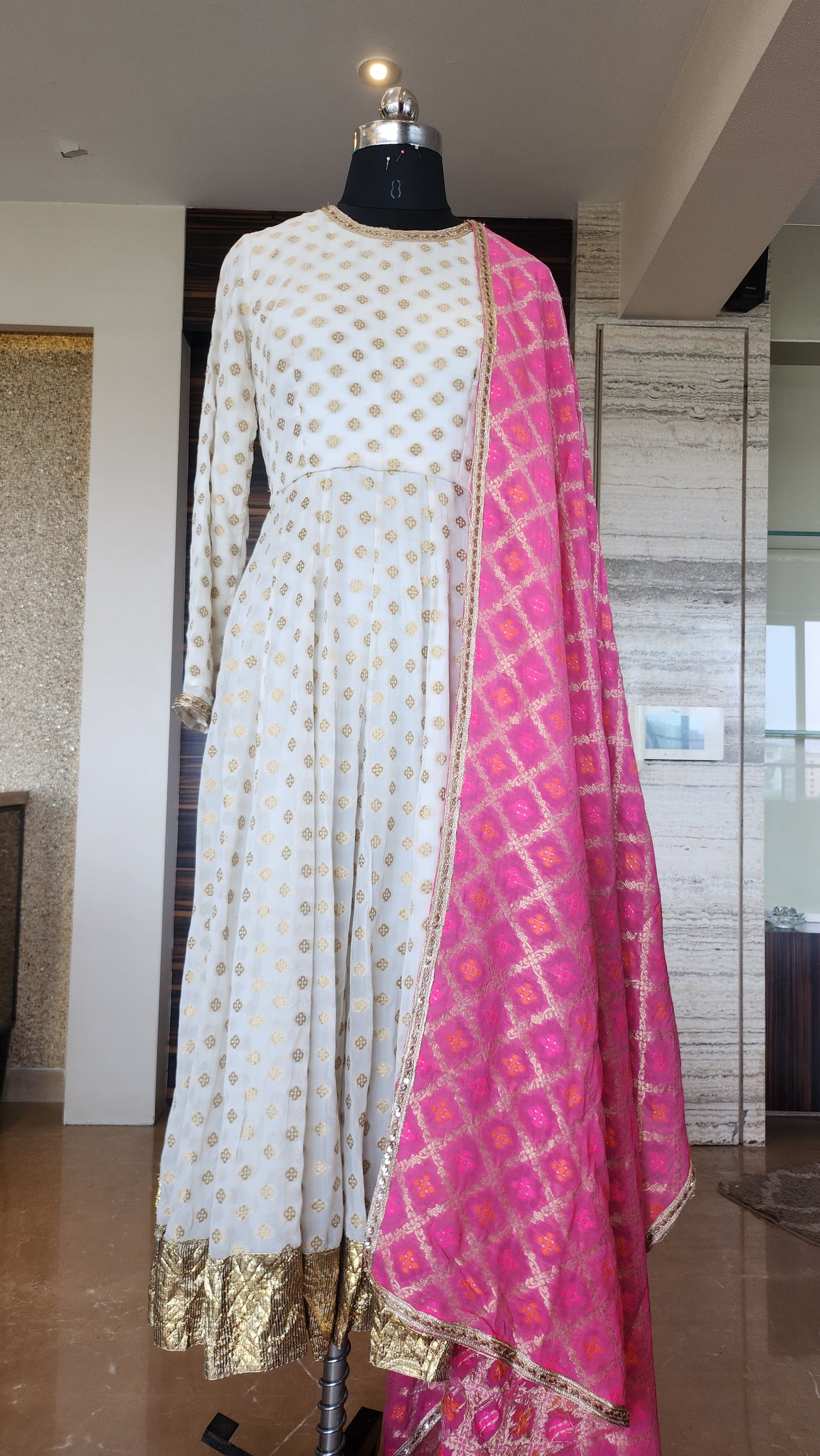 White and Hot Pink Anarkali