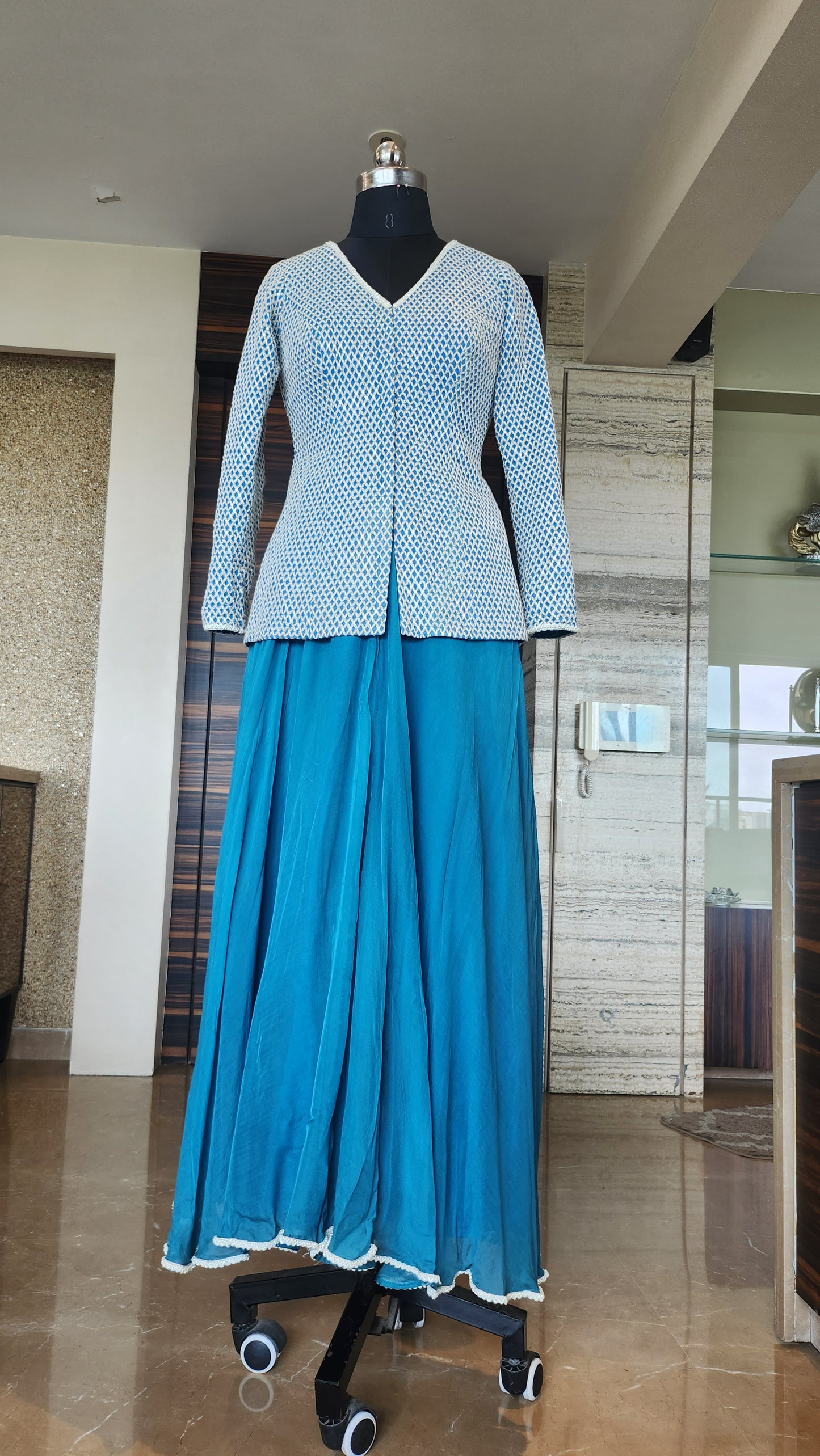 Blue Thread embroidered Jacket Set