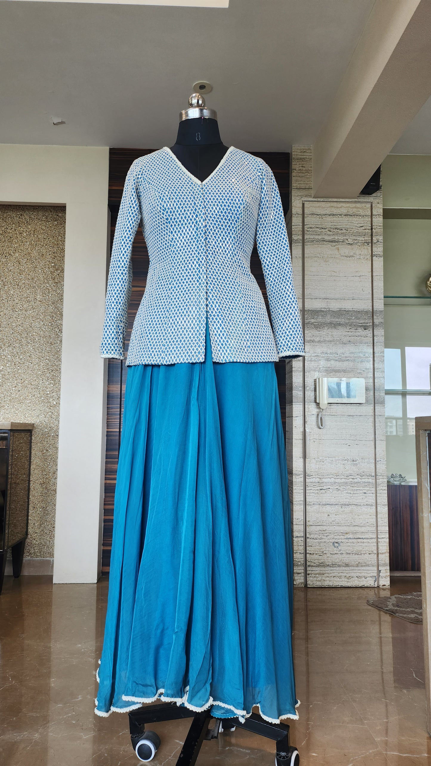 Blue Thread embroidered Jacket Set