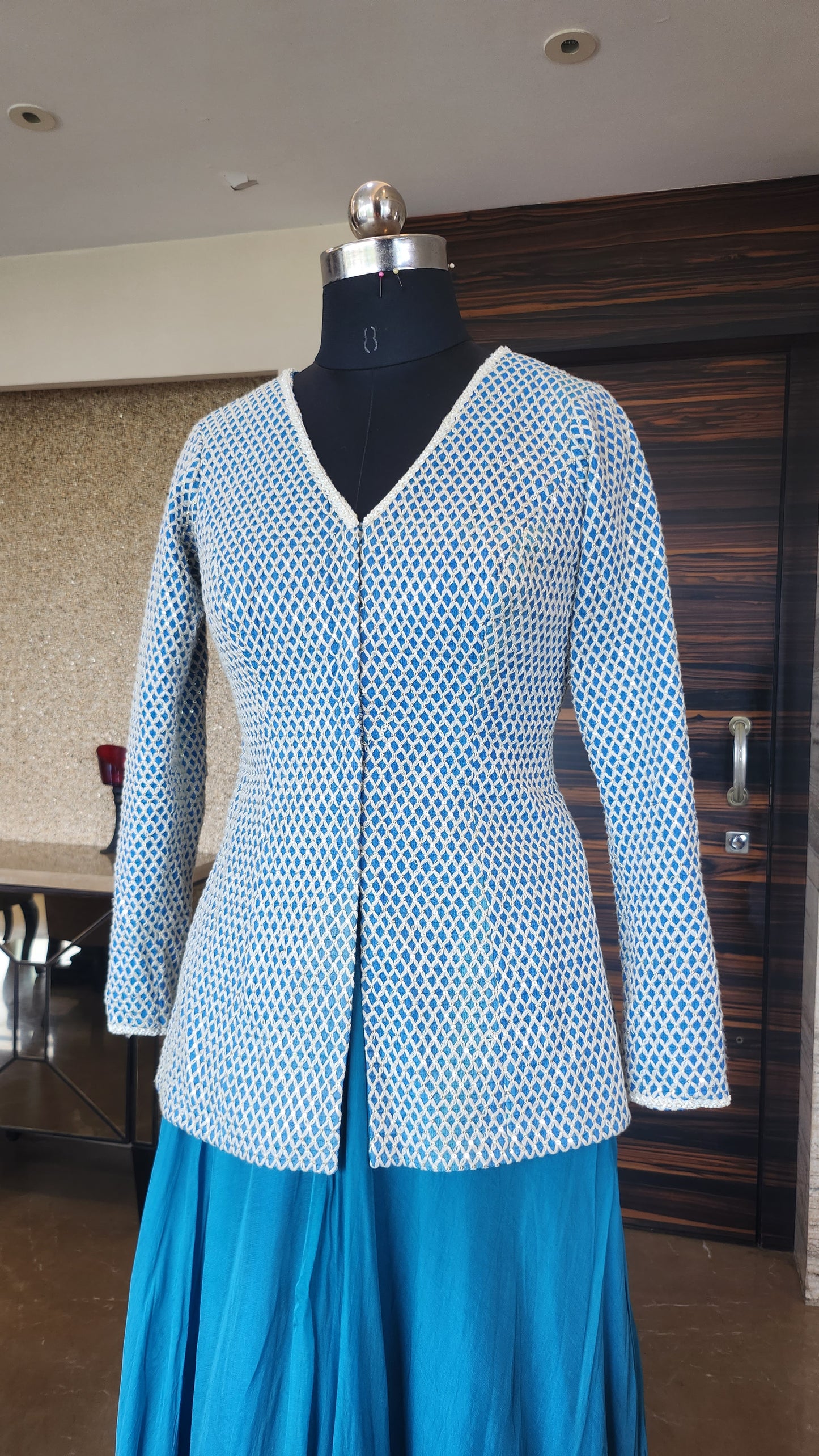 Blue Thread embroidered Jacket Set