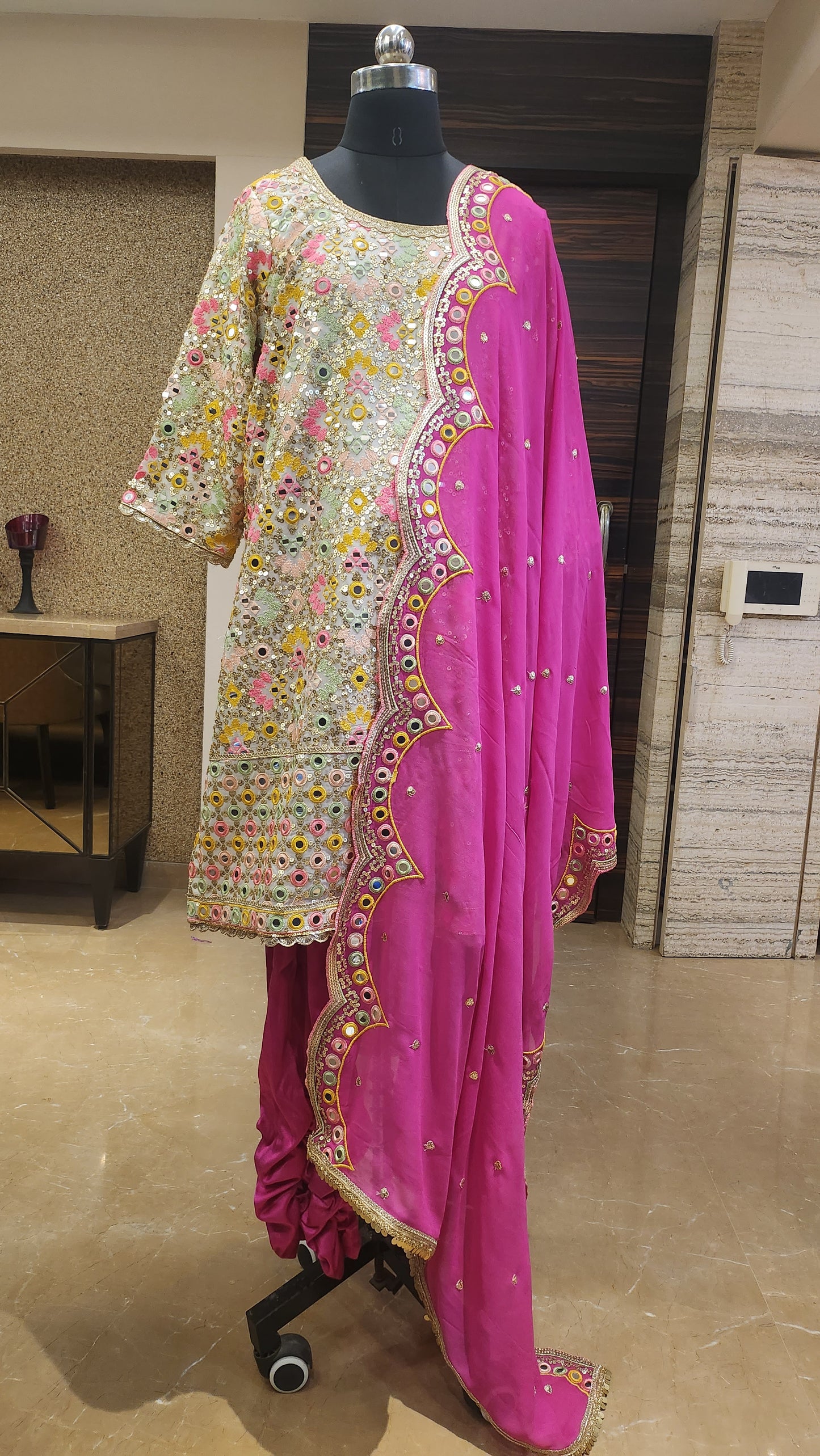 Ivory and Pink Kurta Set