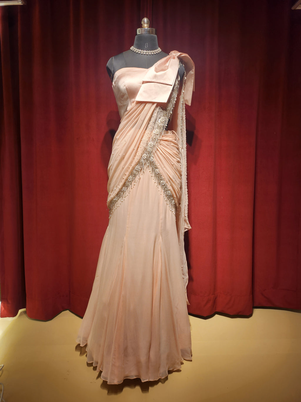 Light Pink Satin Pre-stitched saree