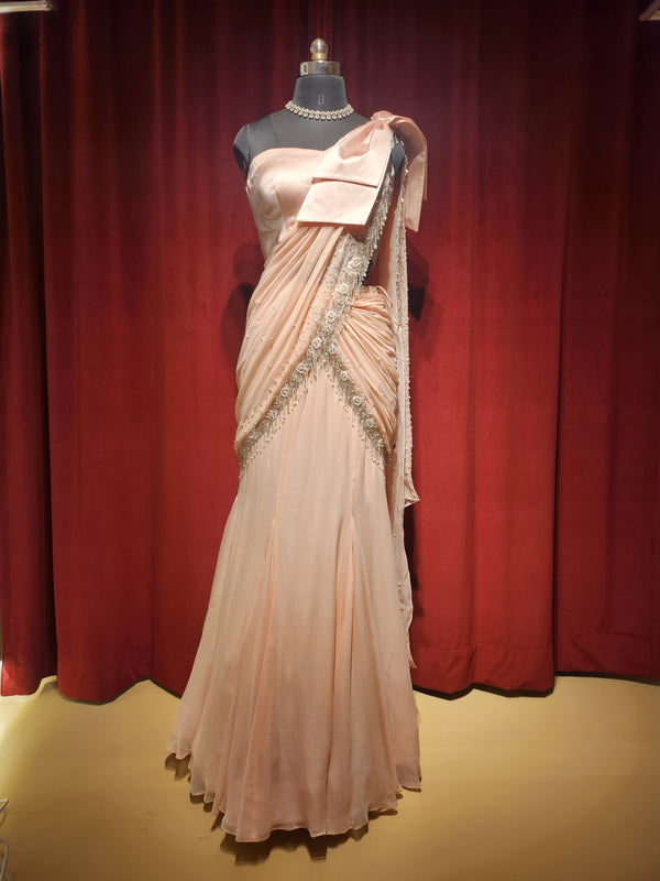 Light Pink Satin Pre-stitched saree