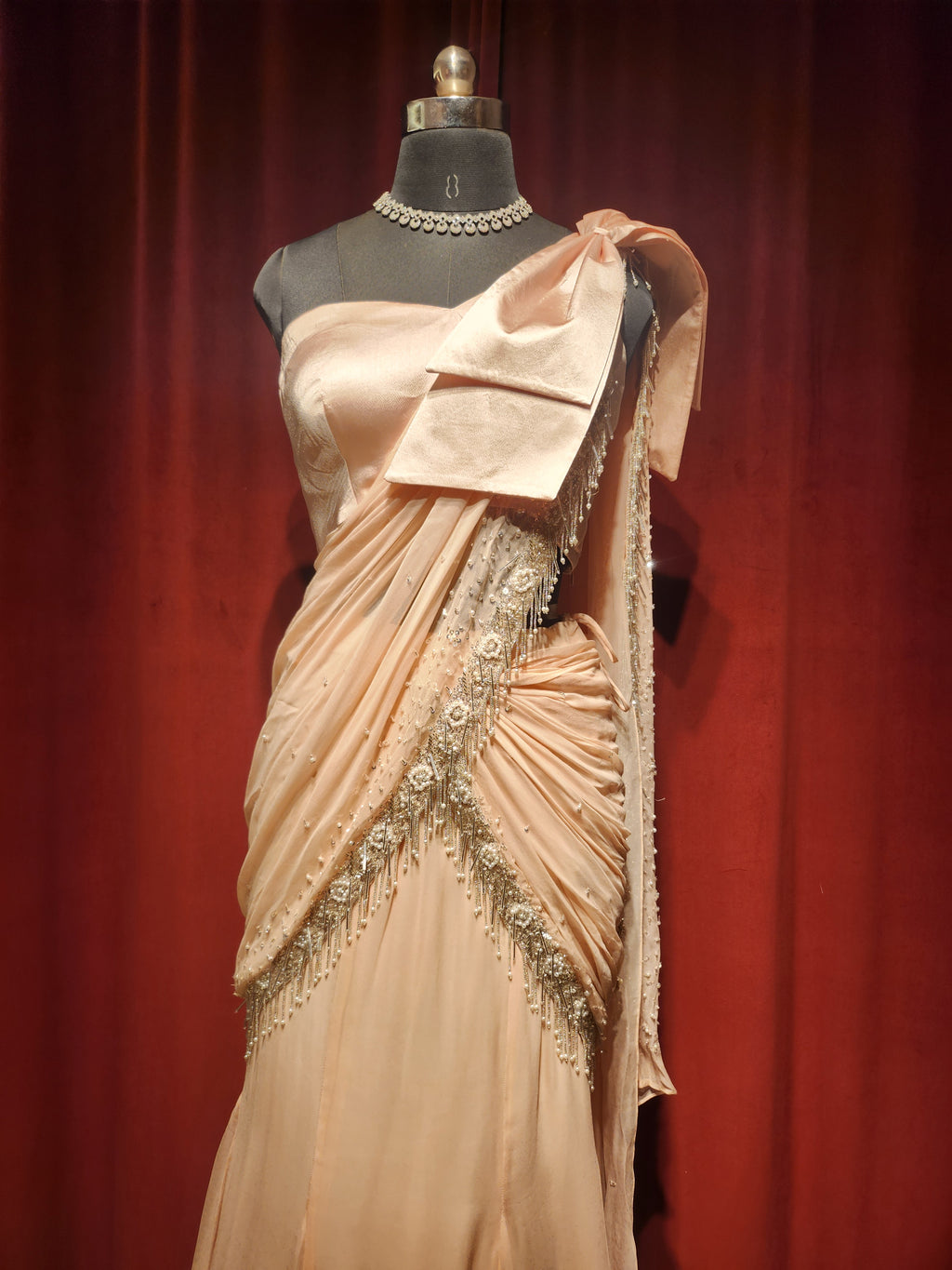 Light Pink Satin Pre-stitched saree