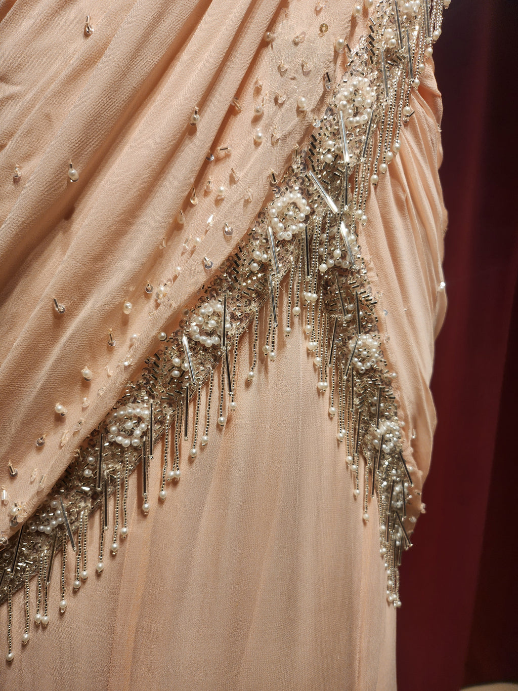 Light Pink Satin Pre-stitched saree