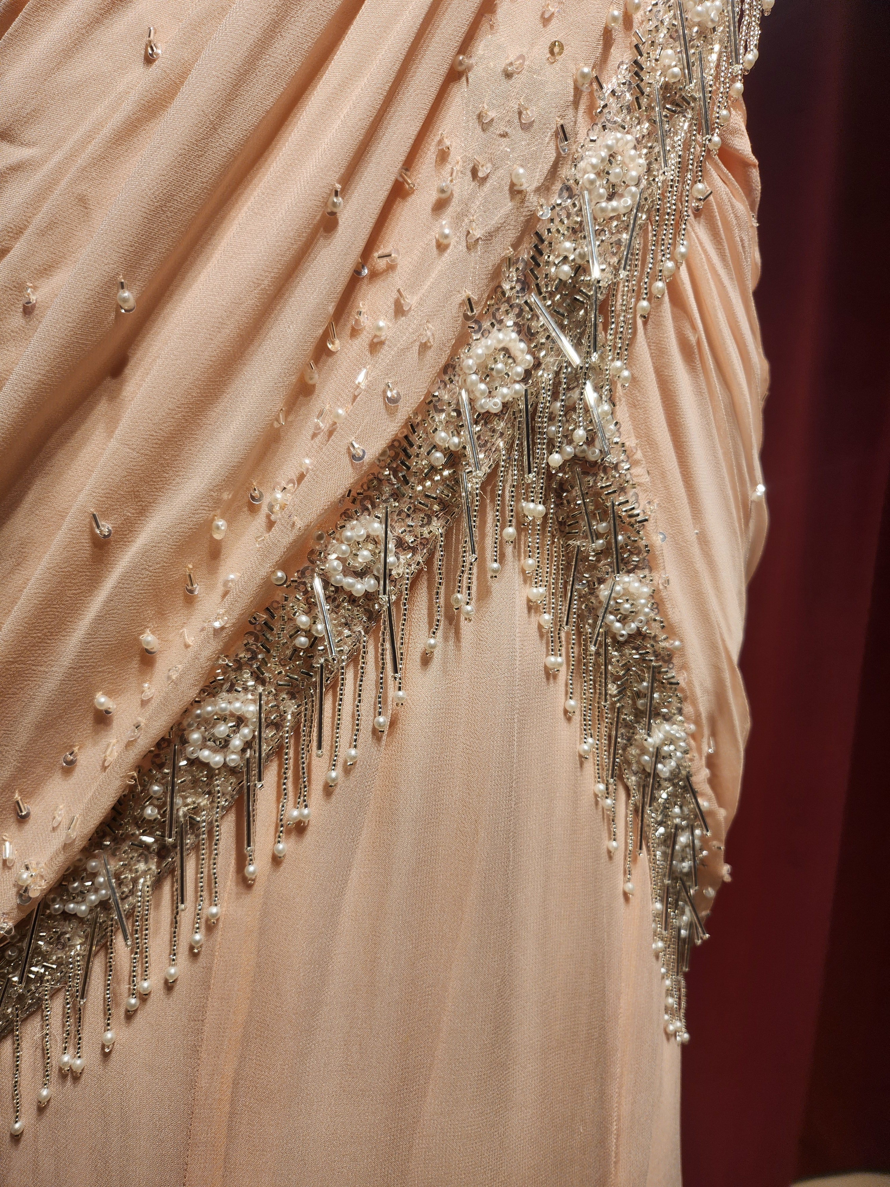 Light Pink Satin Pre-stitched saree