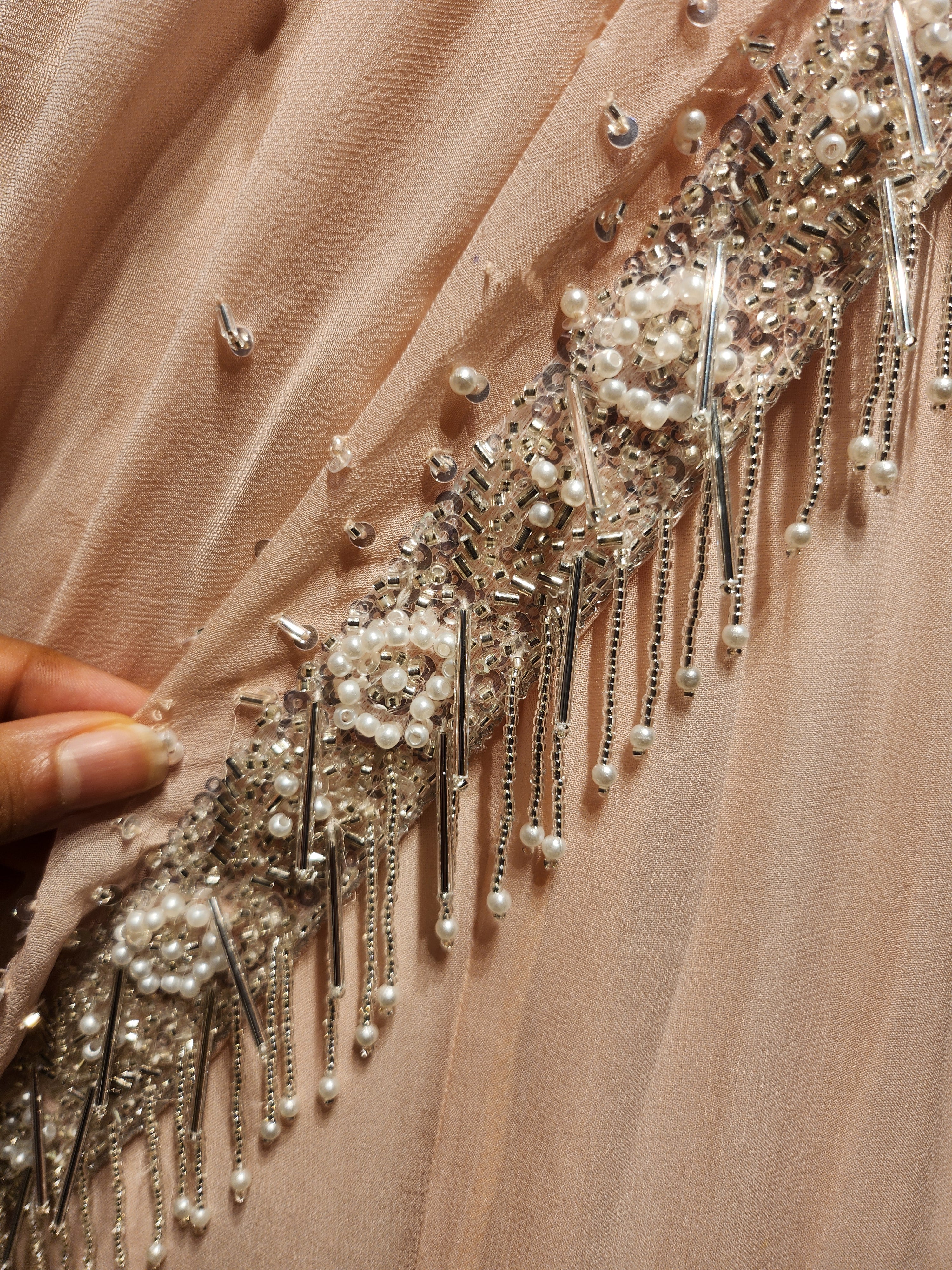 Light Pink Satin Pre-stitched saree
