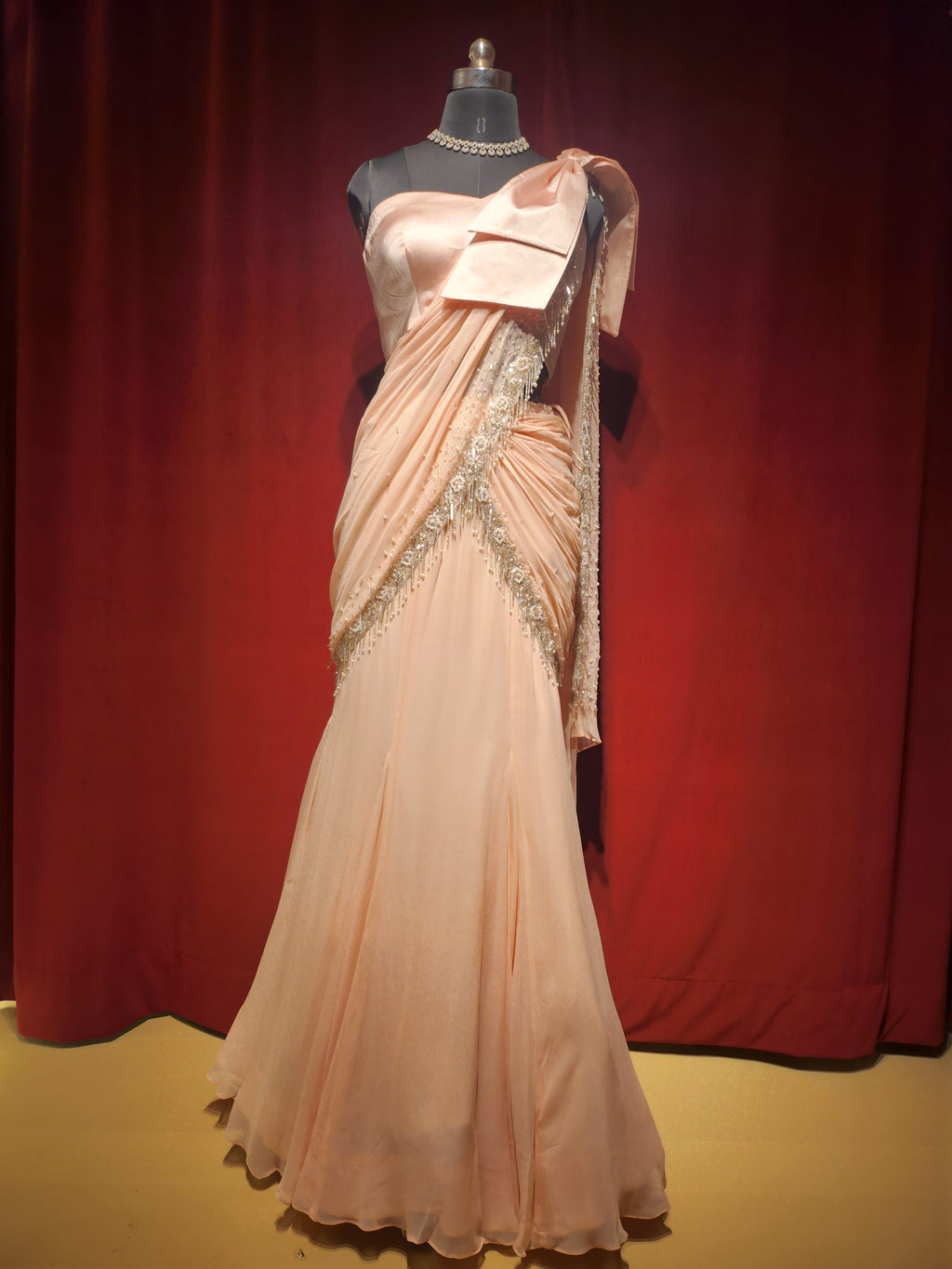 Light Pink Satin Pre-stitched saree