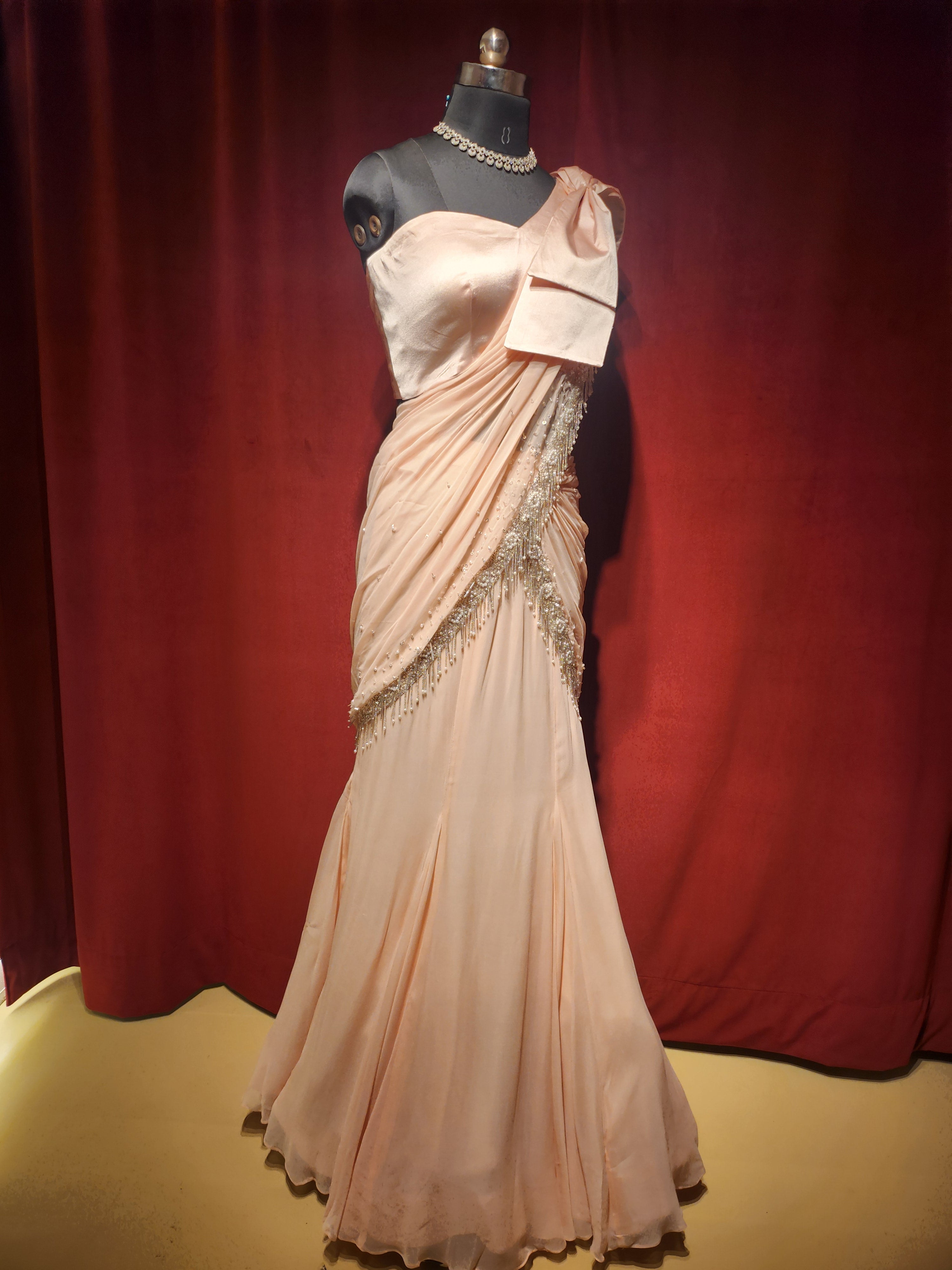 Light Pink Satin Pre-stitched saree