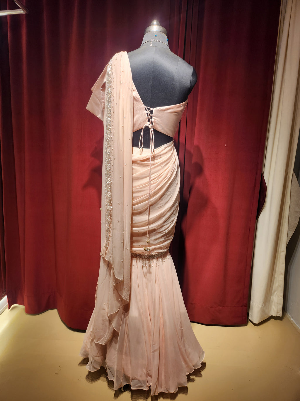 Light Pink Satin Pre-stitched saree