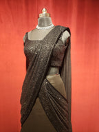 Pre-Stitch Black Sequins Saree