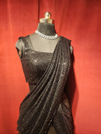 Pre-Stitch Black Sequins Saree