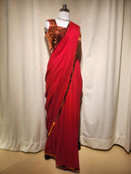 Red Mirror Pre-Stitched Saree