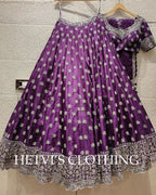 Purple Zardozi Raw Silk Embroidered Lehenga Set