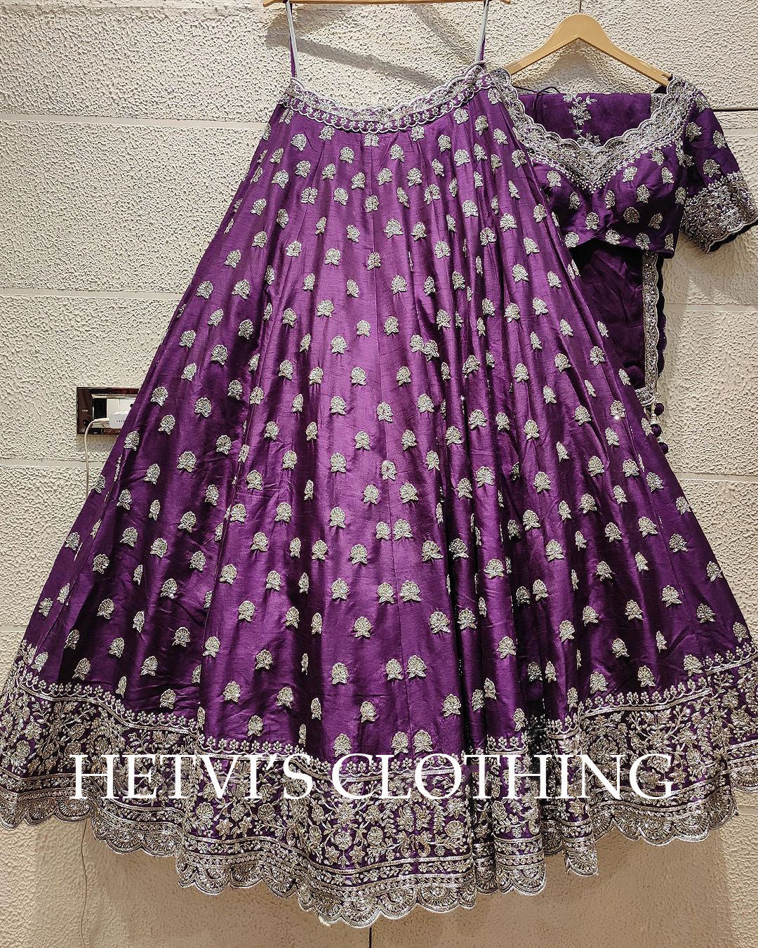 Purple Zardozi Raw Silk Embroidered Lehenga Set