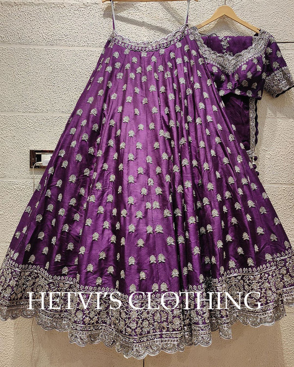 Purple Zardozi Raw Silk Embroidered Lehenga Set