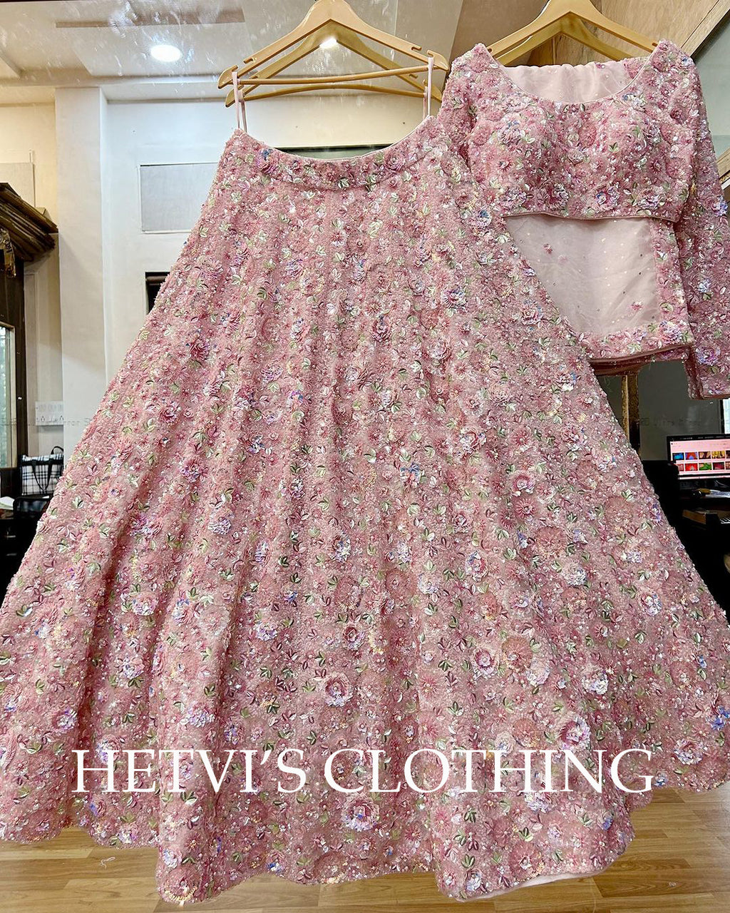 Pink sequins Embroidered Lehenga