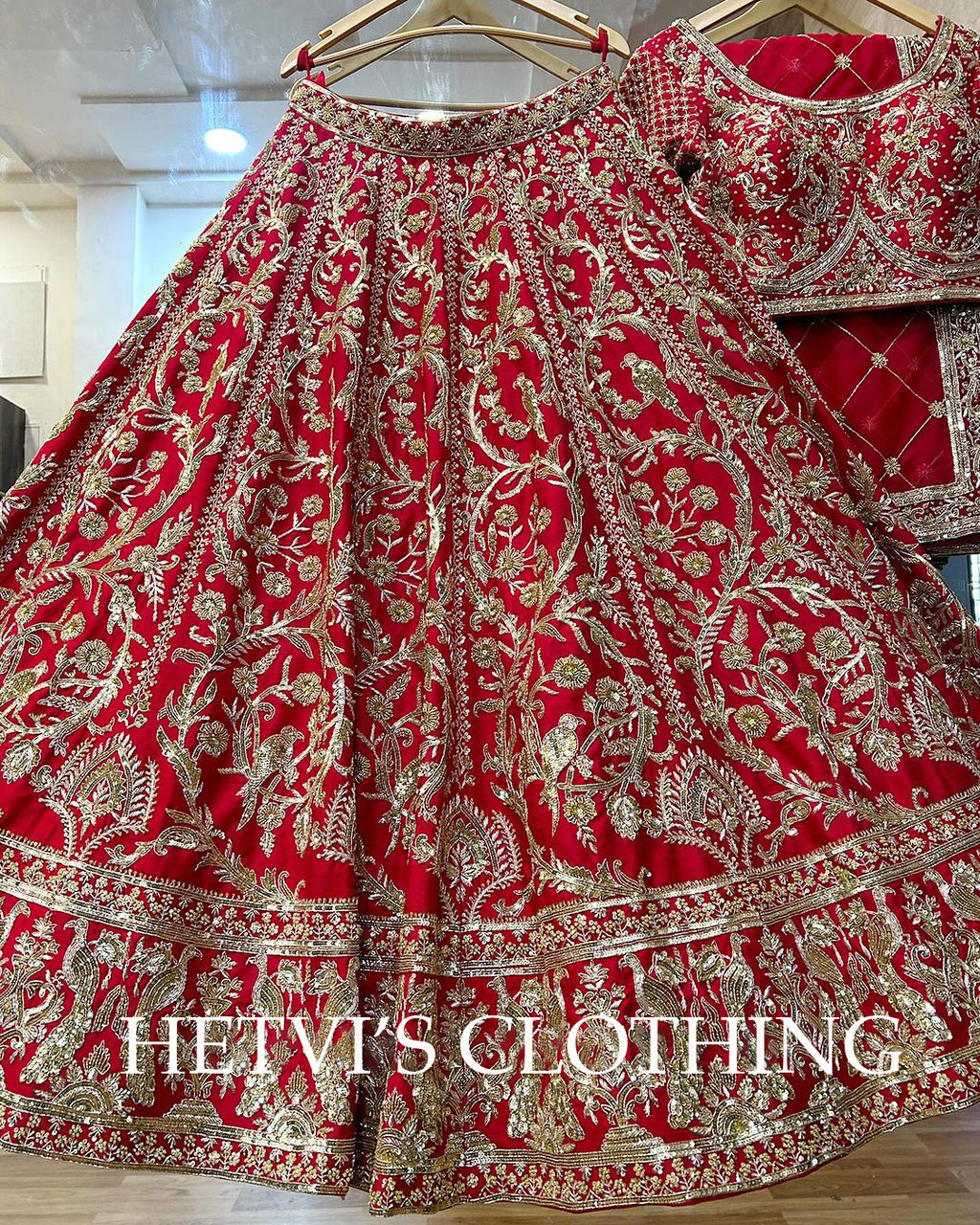 Red Bridal Zardozi Embroidered Lehenga