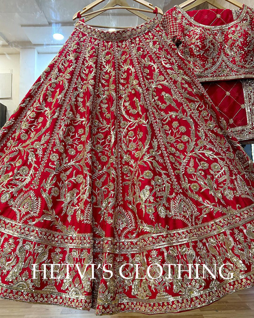 Red Bridal Zardozi Embroidered Lehenga