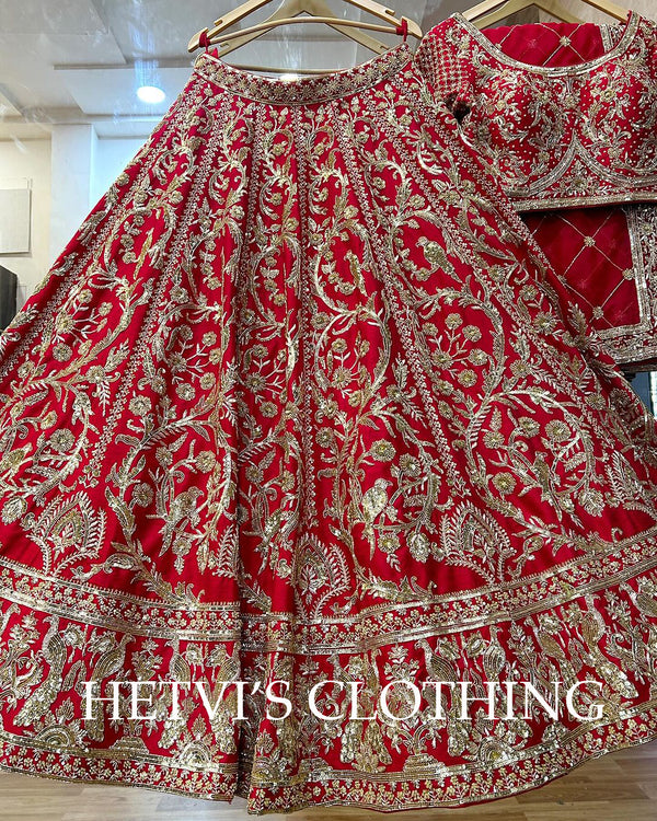 Red Bridal Zardozi Embroidered Lehenga
