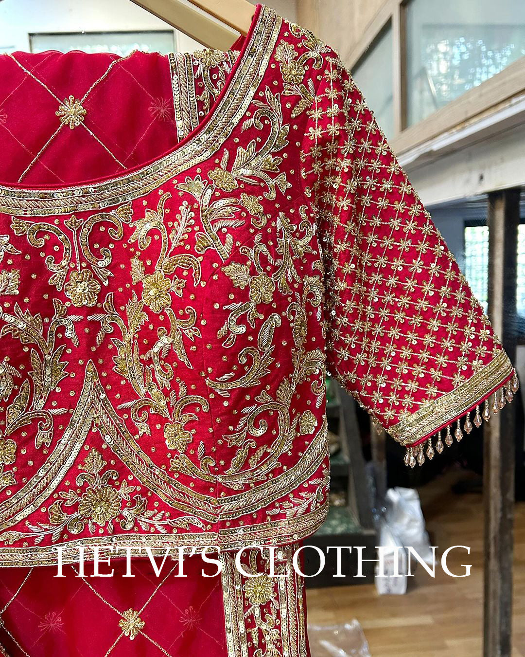 Red Bridal Zardozi Embroidered Lehenga