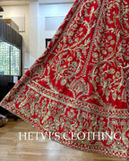 Red Bridal Zardozi Embroidered Lehenga