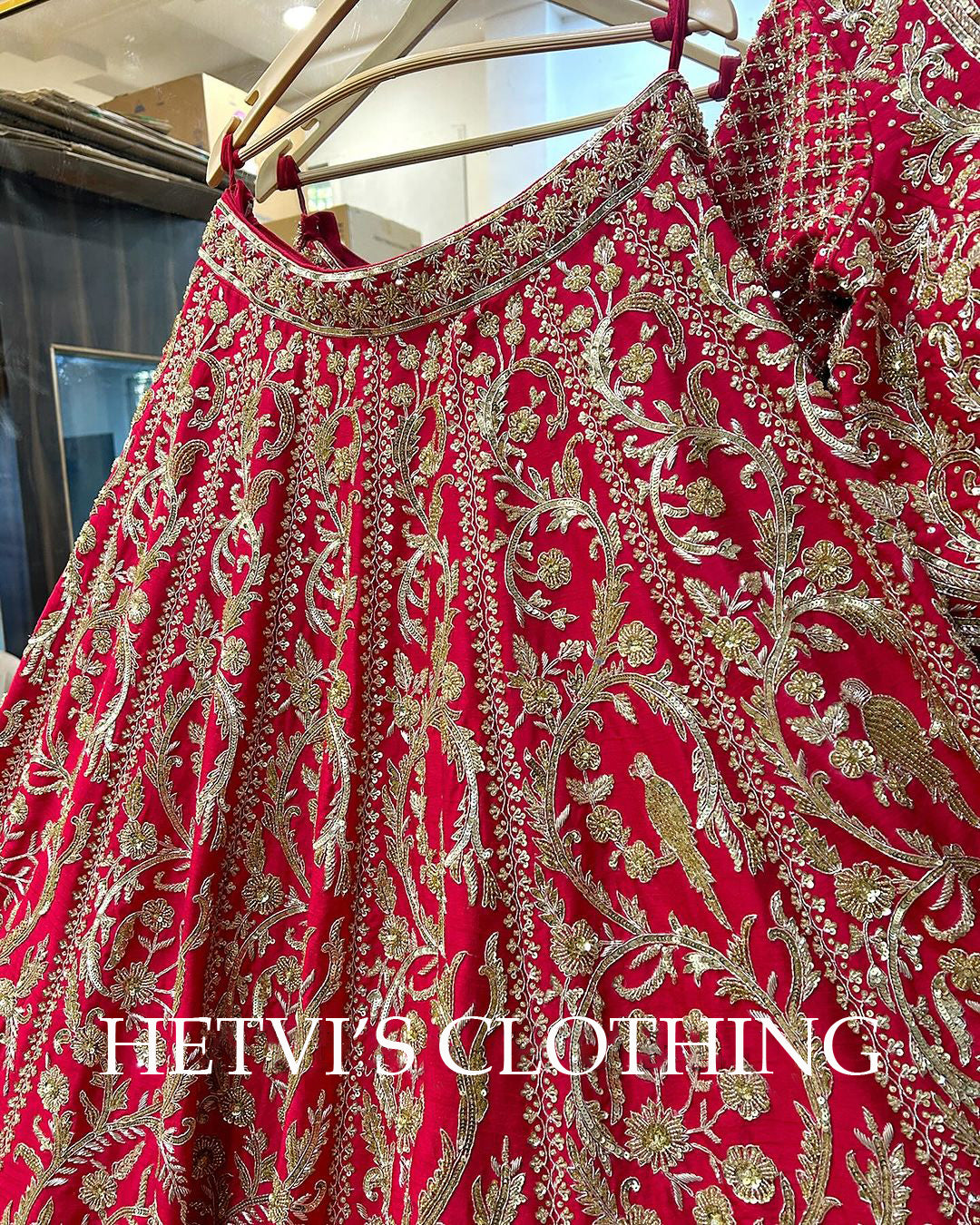 Red peacock zardosi bridal Lehenga