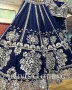 Navy Blue Mirror and Foil Embroidered Lehenga