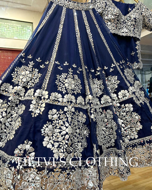 Blue Bridal Mirror Embroidered Lehenga Set