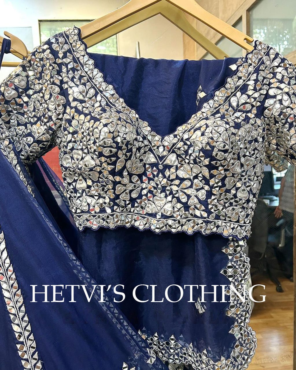 Navy Blue Mirror and Foil Embroidered Lehenga