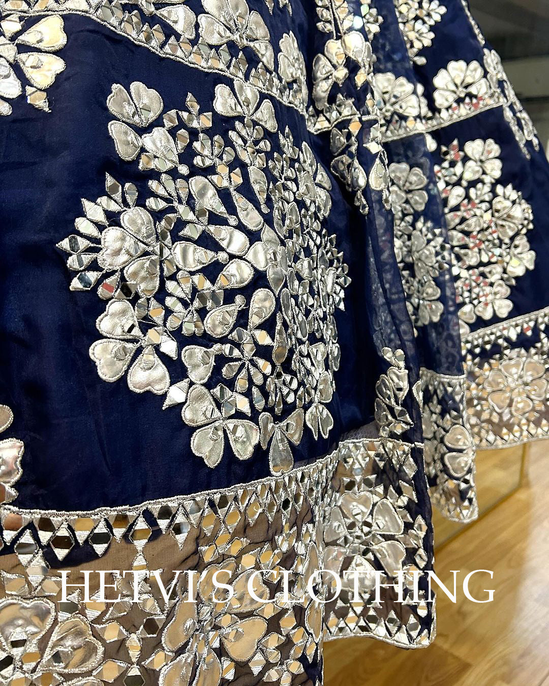 Navy Blue Mirror and Foil Embroidered Lehenga