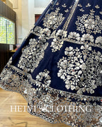 Navy Blue Mirror and Foil Embroidered Lehenga