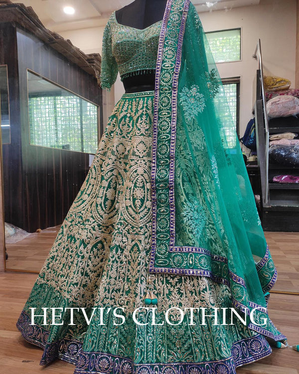 Green Foil Embroidered Lehenga