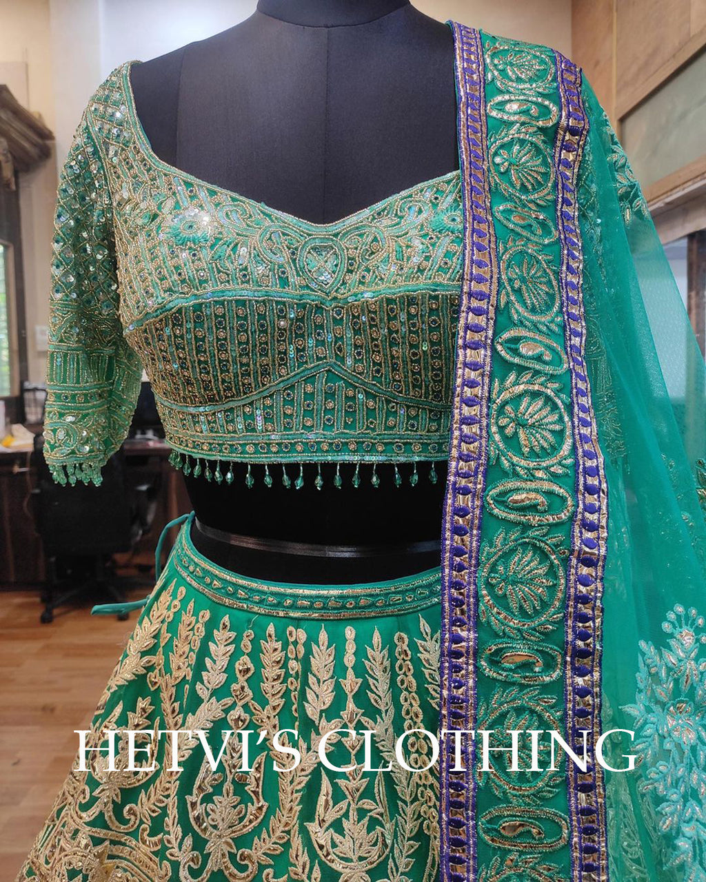 Green Foil Embroidered Lehenga