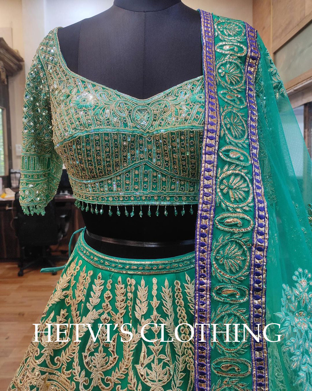 Green Foil Embroidered Lehenga