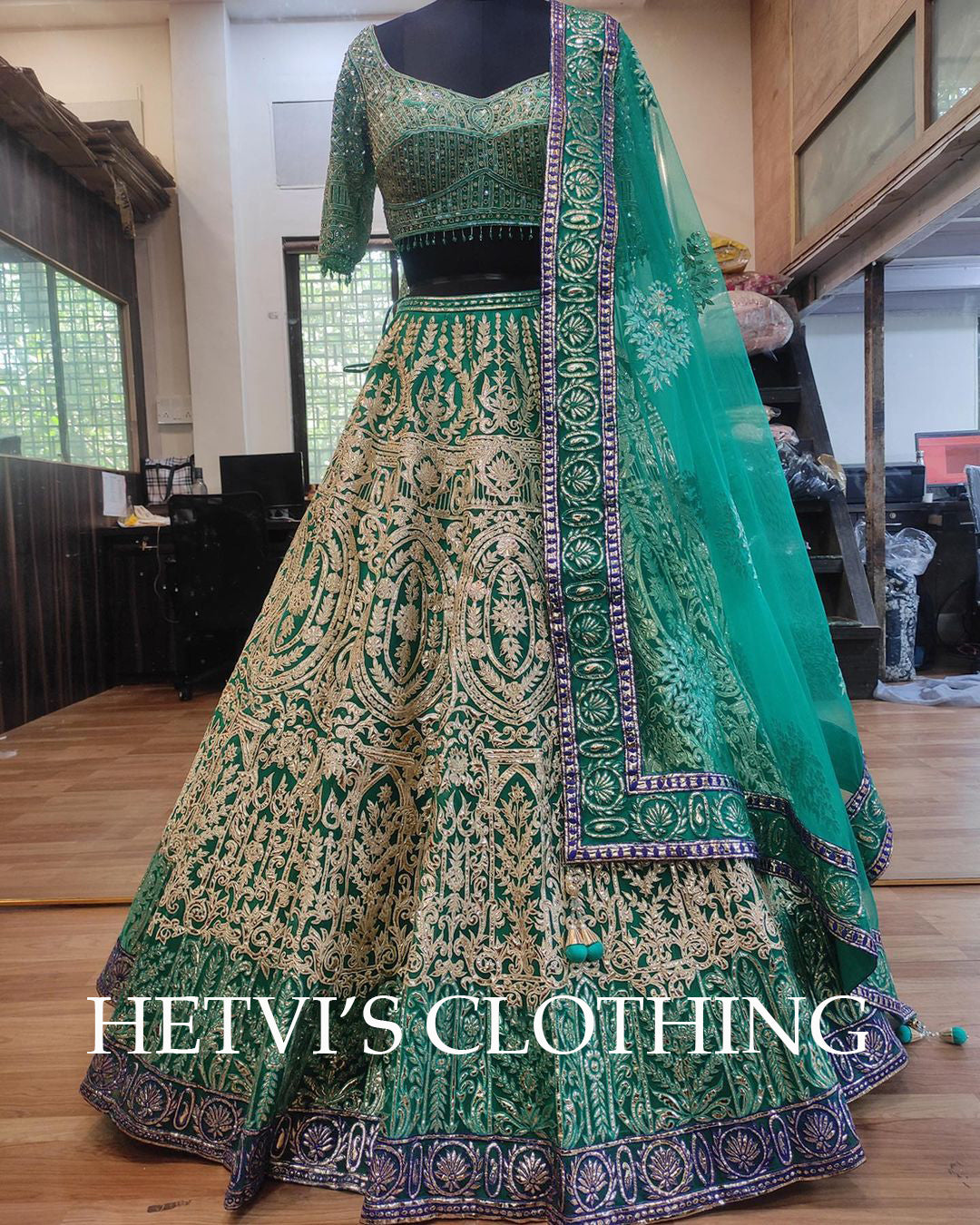 Green Foil Embroidered Lehenga