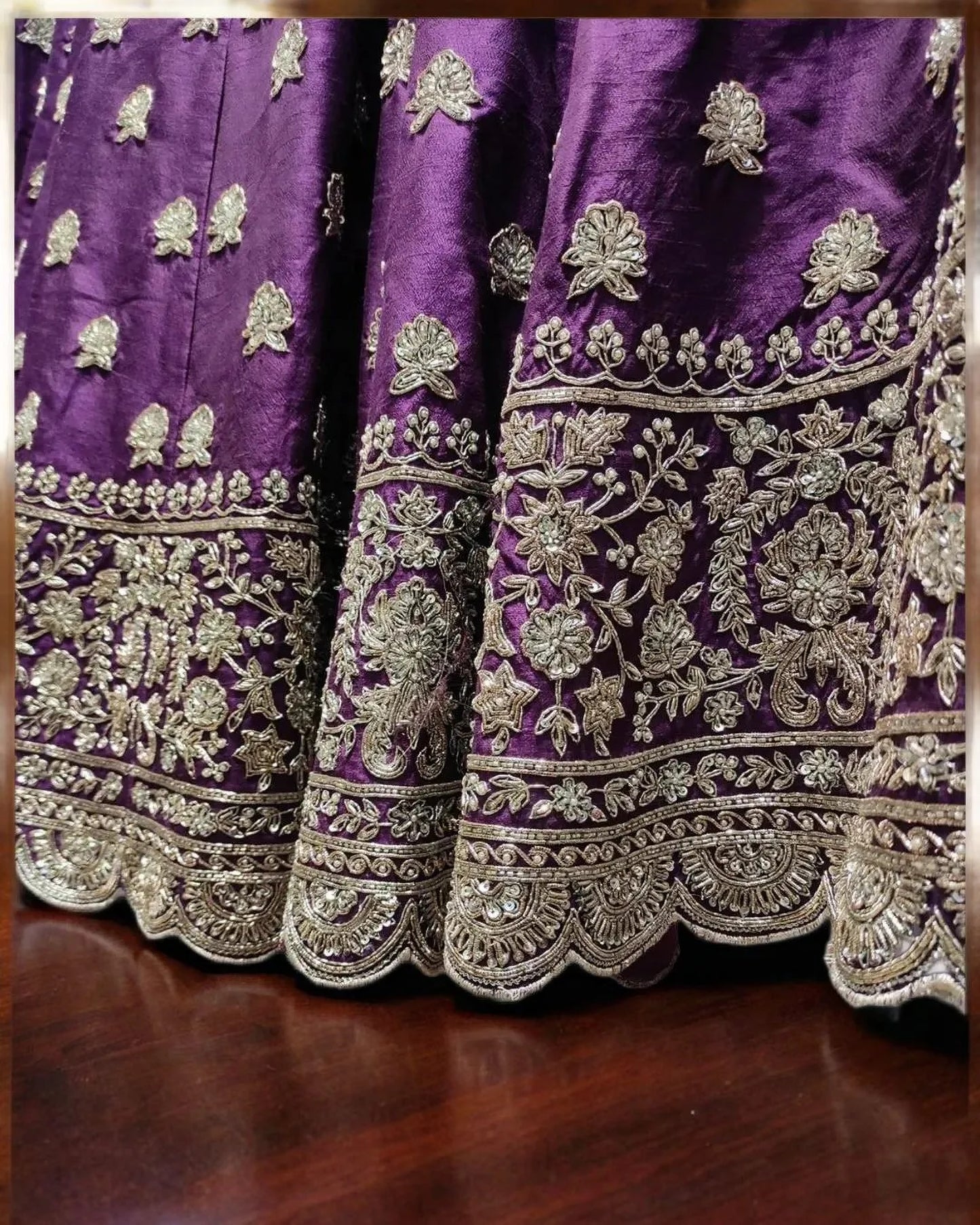 Purple Zardozi Raw Silk Embroidered Lehenga Set