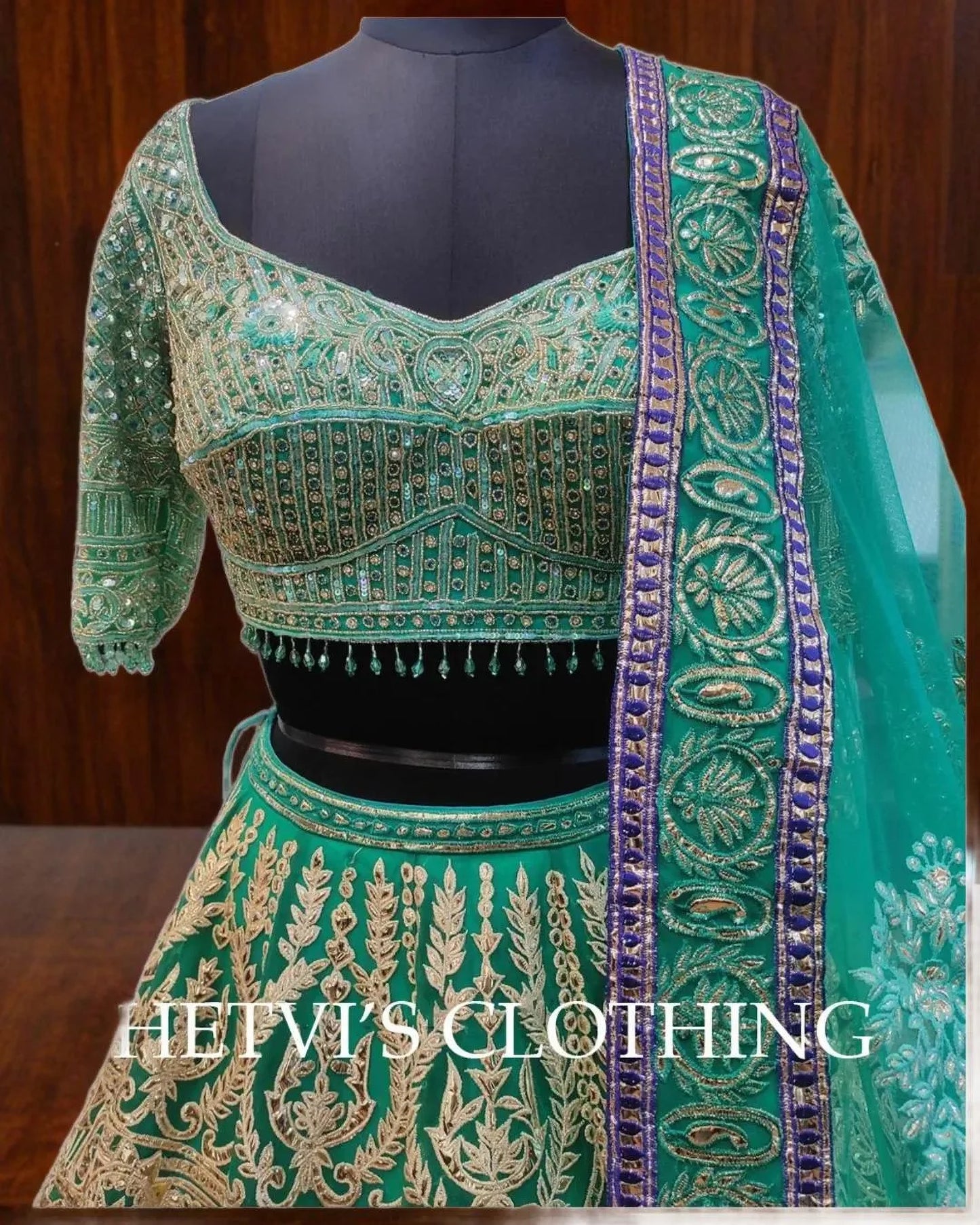 Green Foil Embroidered Lehenga