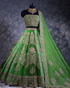 Meher Emerald Green Zardozi & Mirror Work Lehenga Set