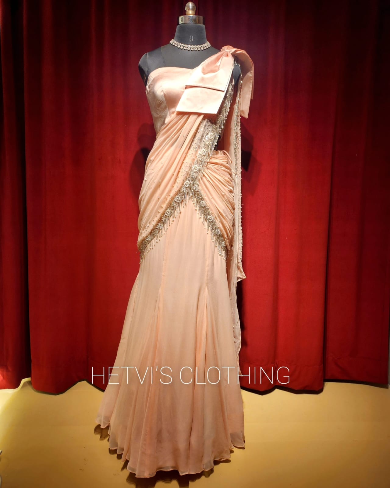 Light Pink Satin Pre-stitched saree