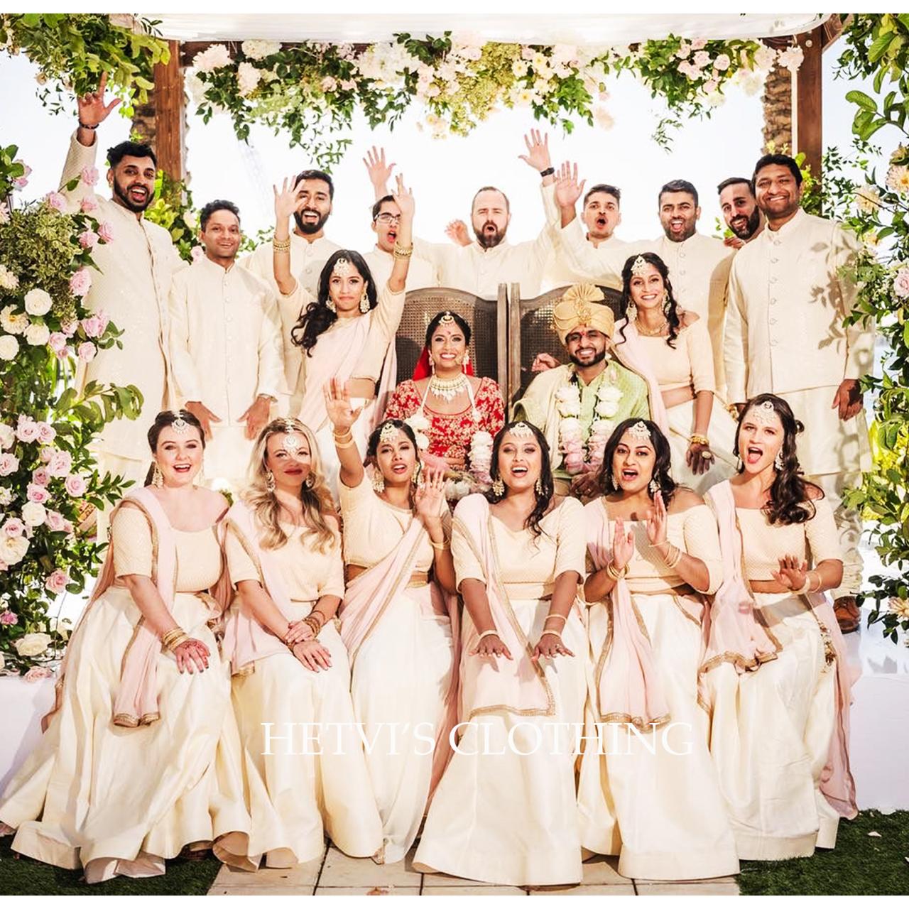 Peach and White Silk skirt Set