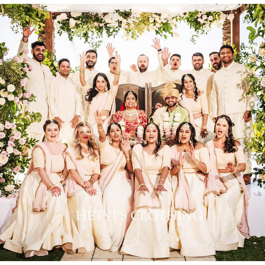 Peach and White Silk skirt Set