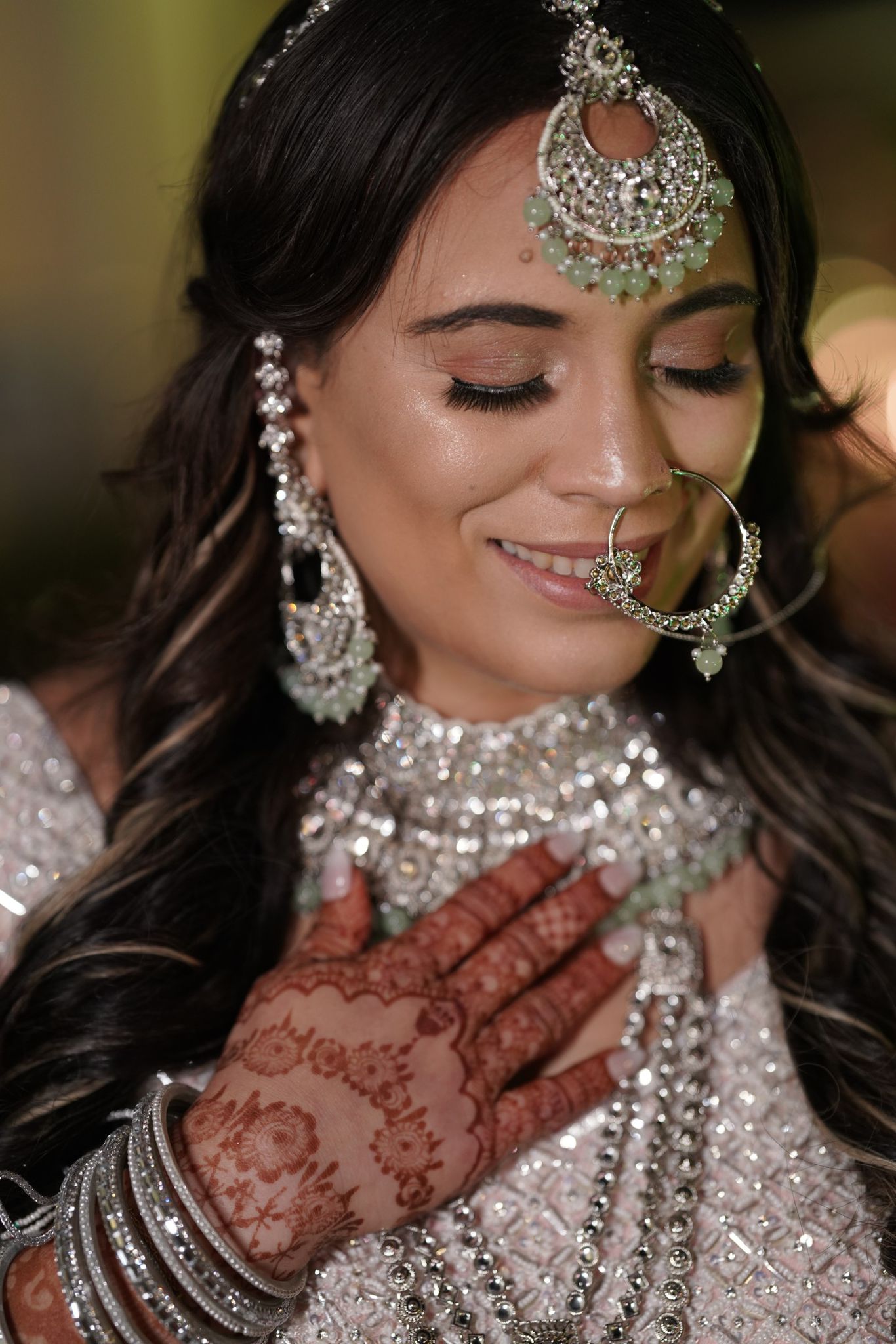 Light Pink White Embroidered Lehenga with long trial behind