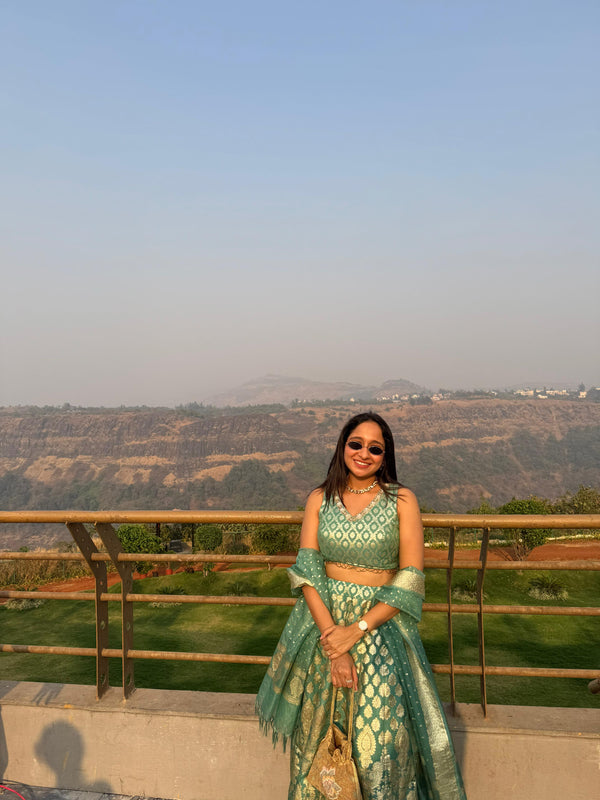 Teal Green Brocade Lehenga