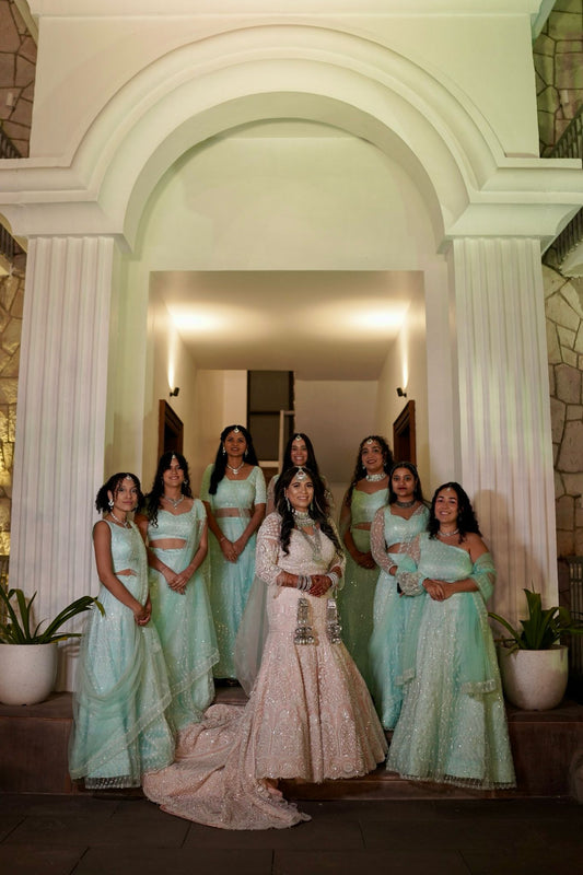 Mint green sequins lehenga set