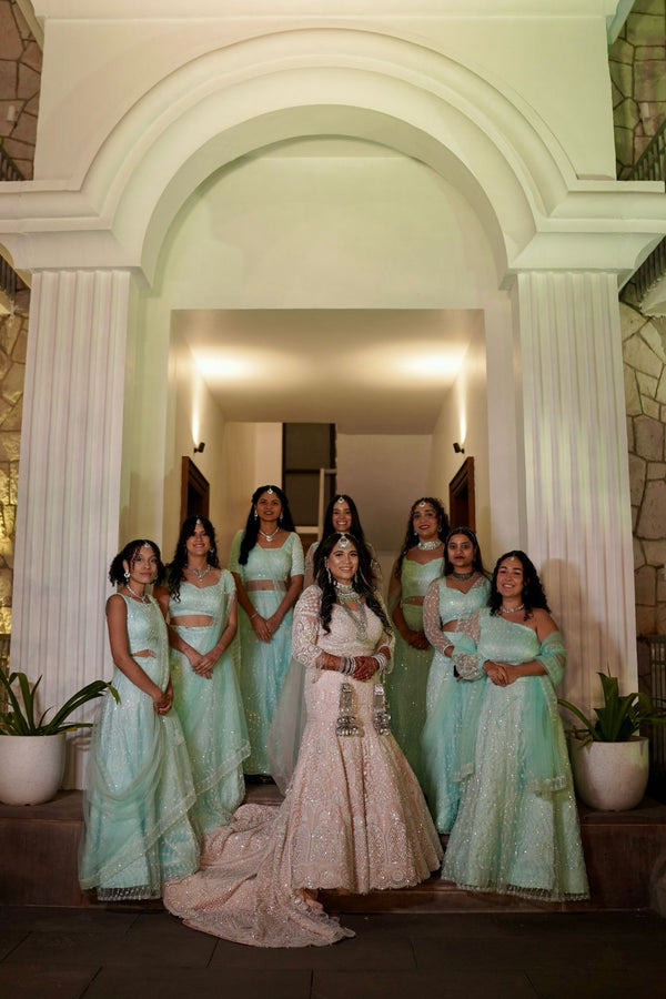 Mint green sequins lehenga set