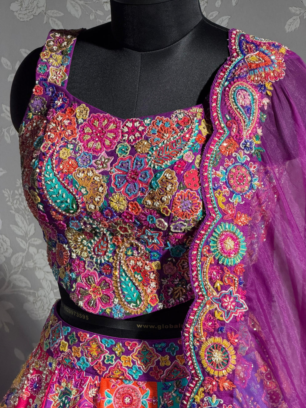 Rangrez Multicolour Hand Embroidered Lehenga Set